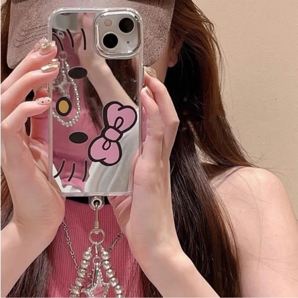 Mirror Hello Kitty iPhone 11 And iPhone XR Cute Phone Case With Keychain